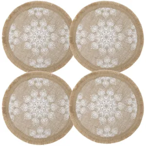 Creative Tops Hessian Placemats, Set of 4, White Mandala Design