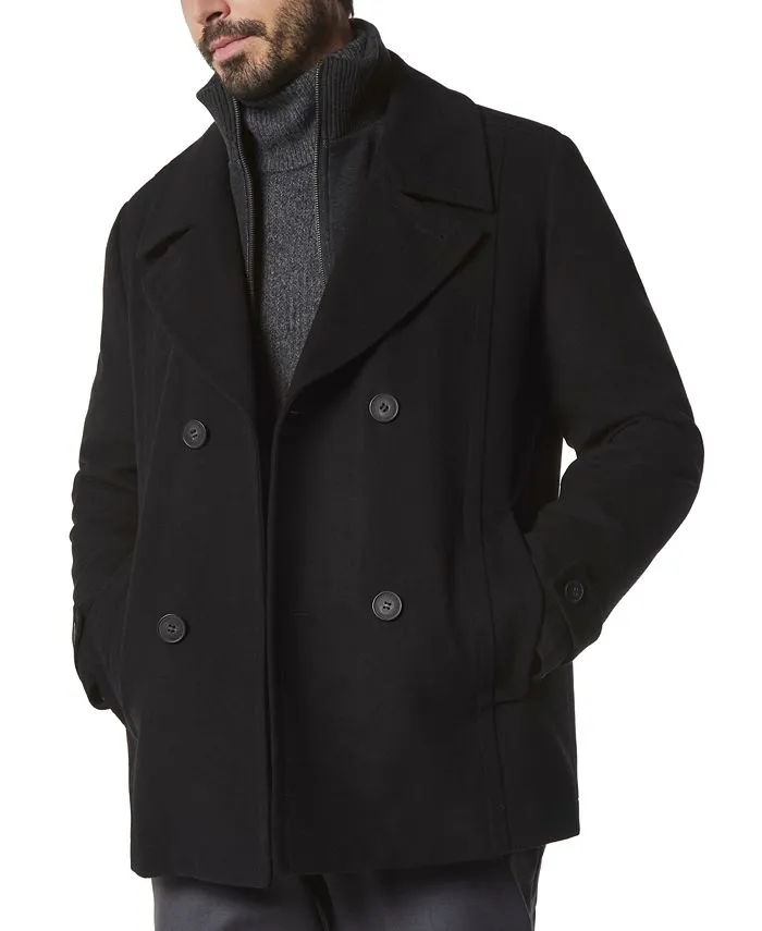 Danton Men's Peacoat with Bib with Marc New York Insert, Black