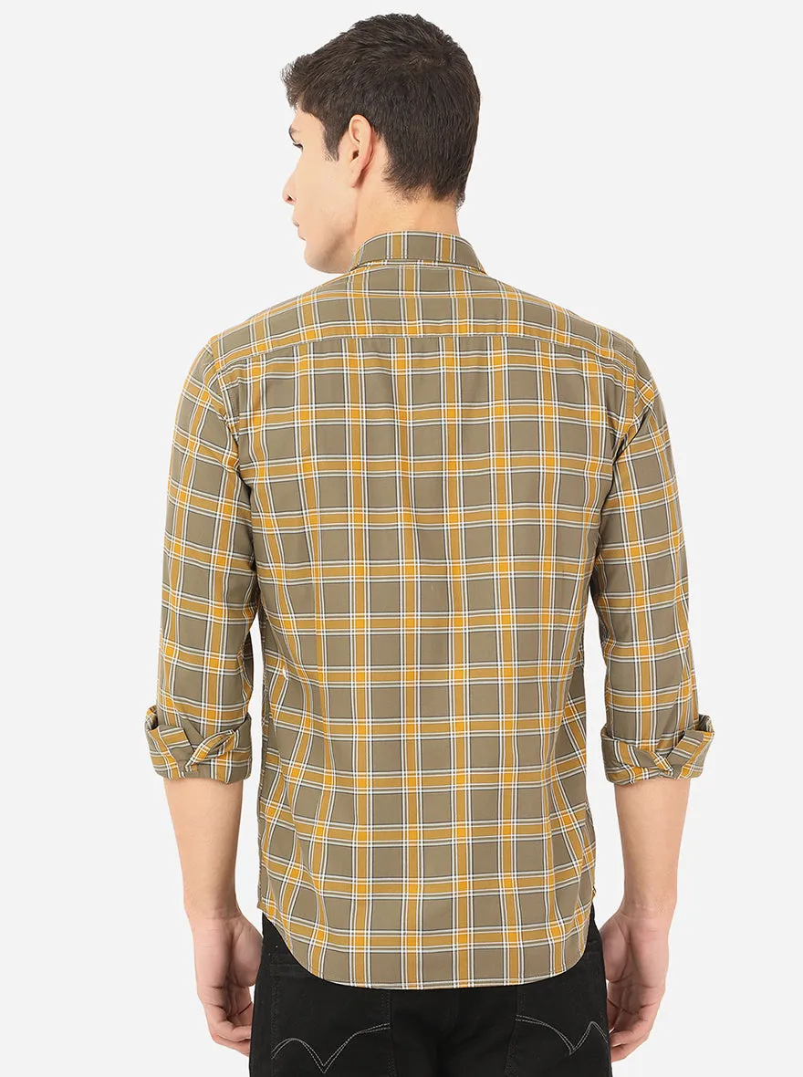 Dark Olive Checked Slim Fit Casual Shirt | JadeBlue