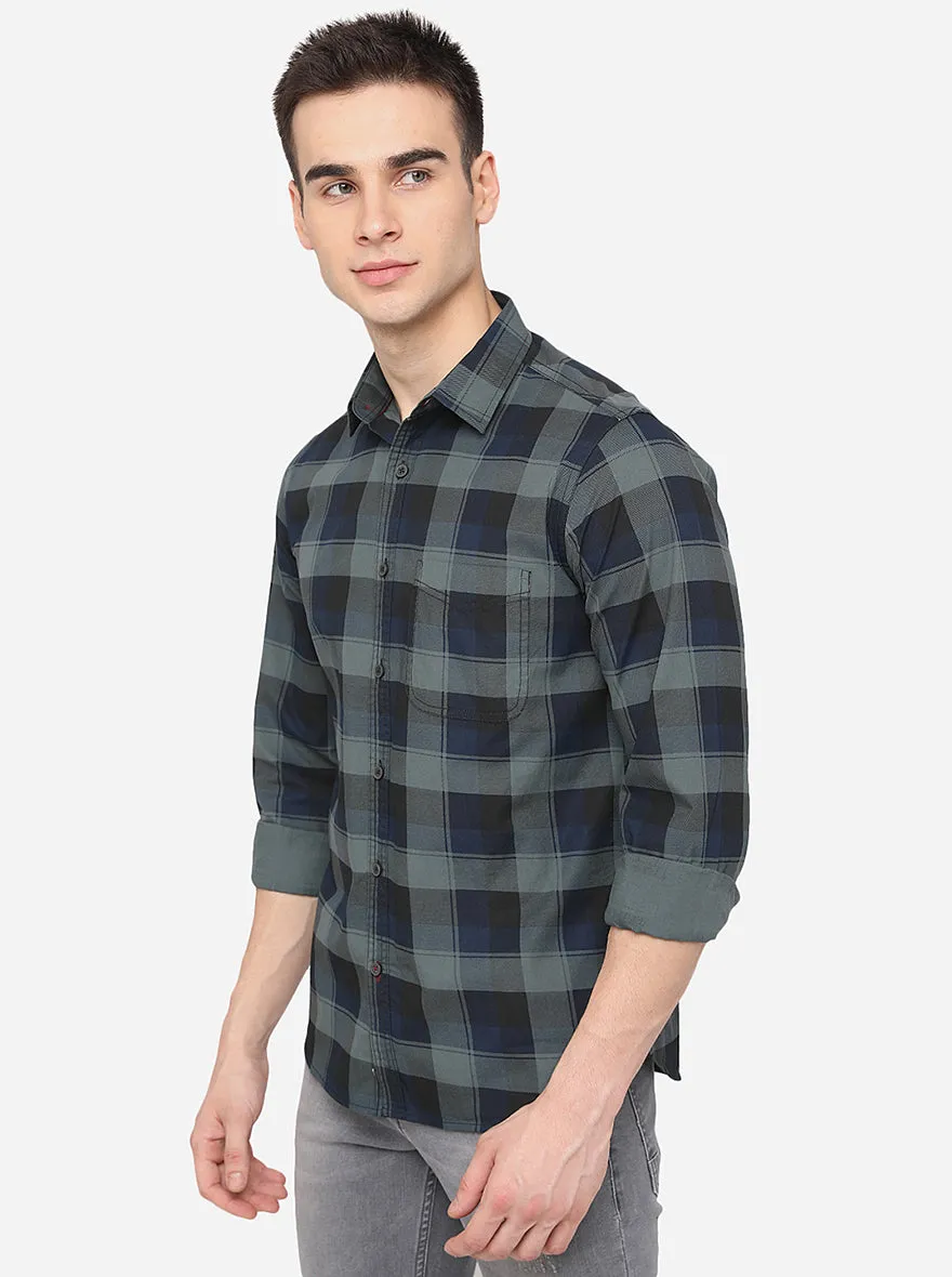 Duck Green & Blue Checked Slim Fit Casual Shirt | Greenfibre