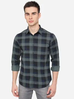 Duck Green & Blue Checked Slim Fit Casual Shirt | Greenfibre