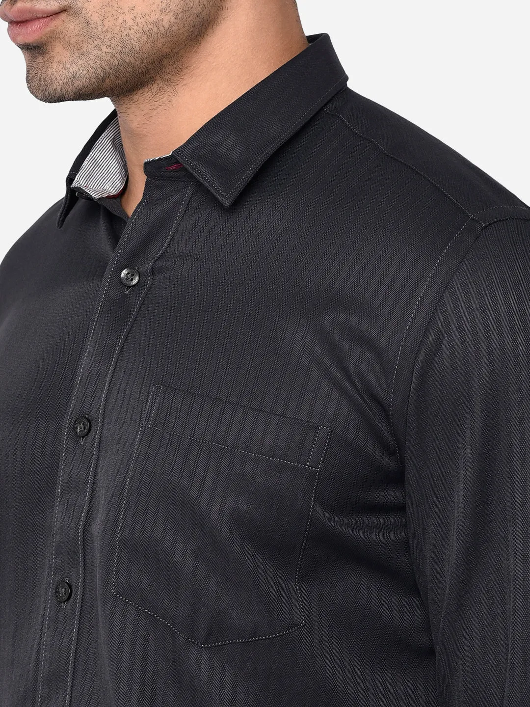 Ebony Grey Solid Smart Fit Casual Shirt | Greenfibre