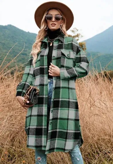 Elegant Plaid Slim Fit Jacket - Mid-Length, Long Sleeve for Women