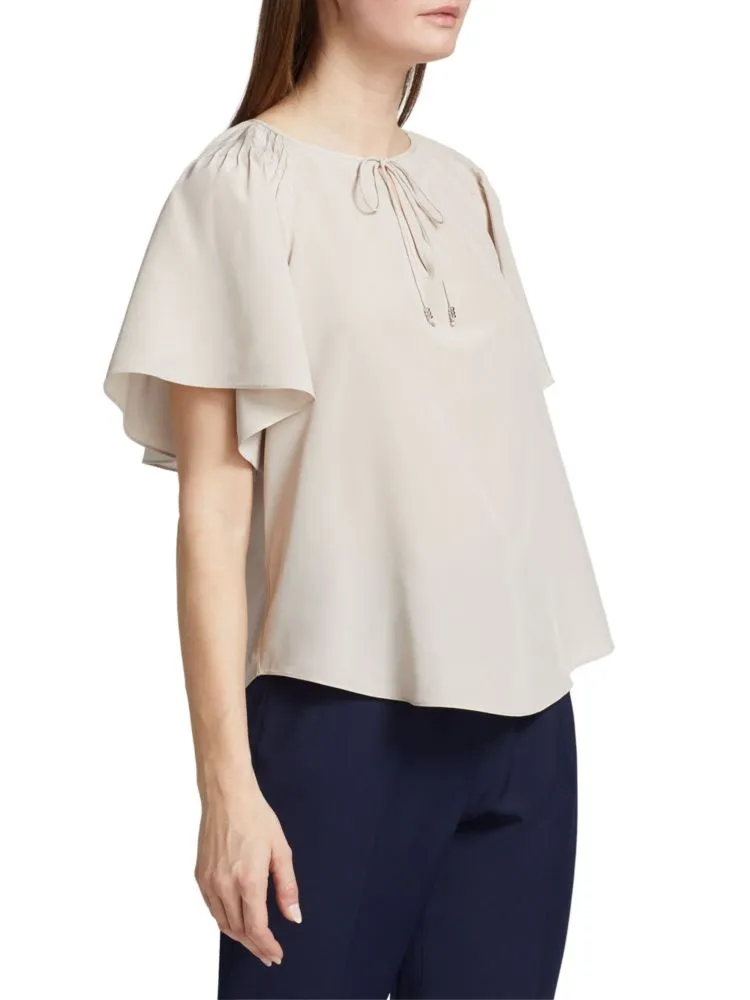 Elie Tahari Silk Fly Sleeve Blouse, Salt