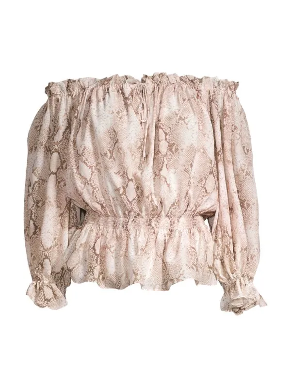 Elie Tahari Snakeskin Off-Shoulder Top, beige