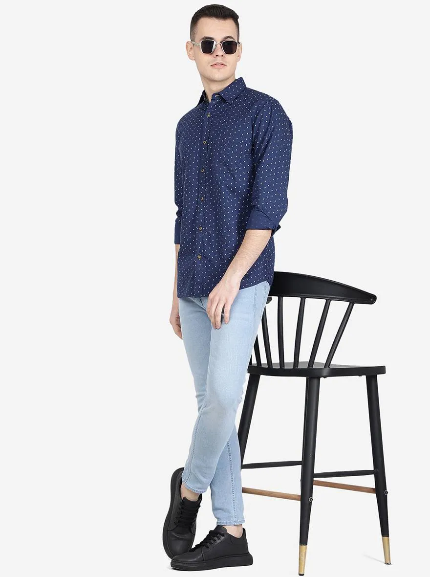 Ensign Blue' Printed Slim Fit Semi Casual Shirt | Jadeblue