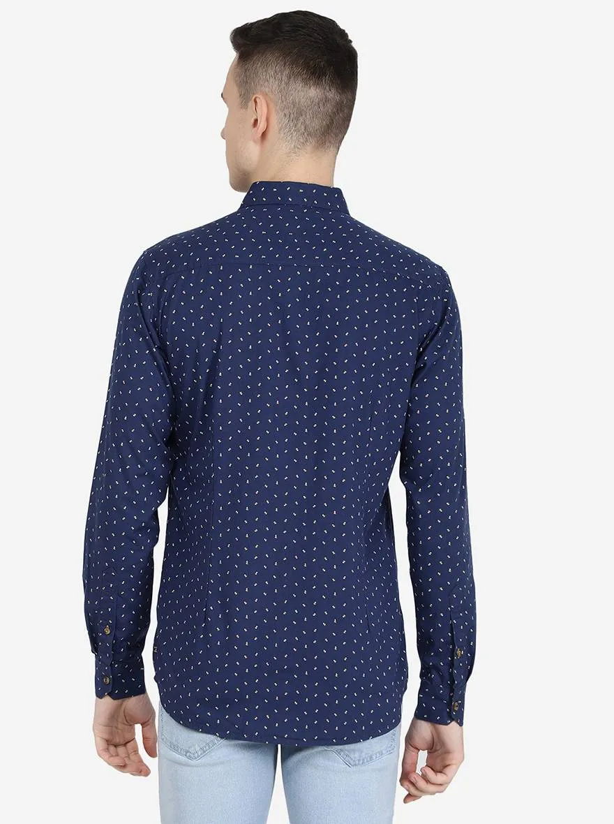 Ensign Blue' Printed Slim Fit Semi Casual Shirt | Jadeblue