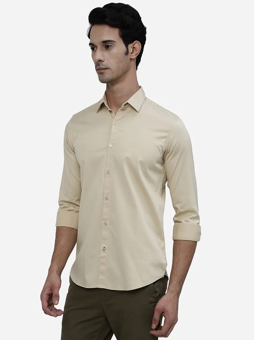 Fawn Solid Slim Fit Casual Shirt | JadeBlue