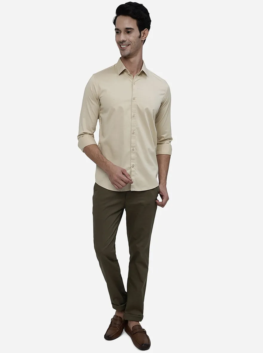 Fawn Solid Slim Fit Casual Shirt | JadeBlue