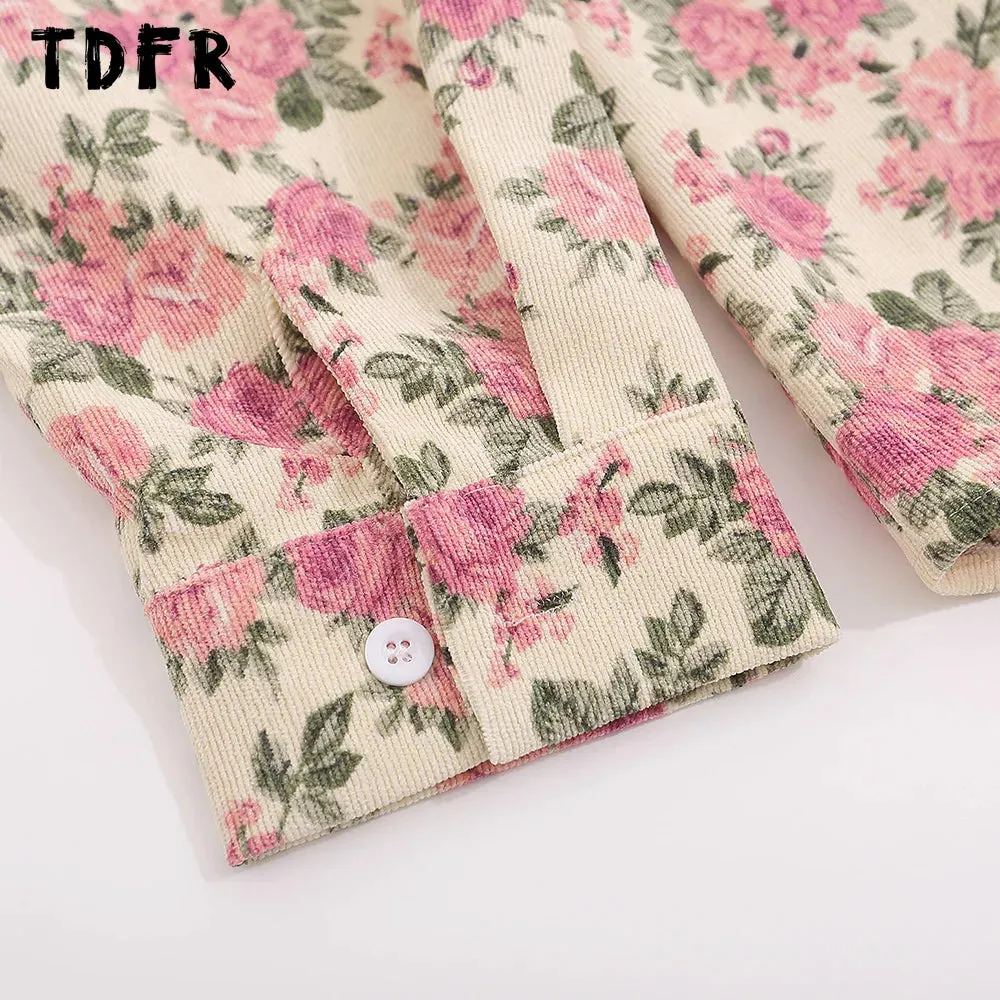 Flower Full Print Long Sleeve Casual Shirts with Spliced Lapel