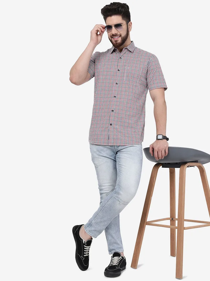 Garnet Red Checked Slim Fit Casual Shirt | JadeBlue