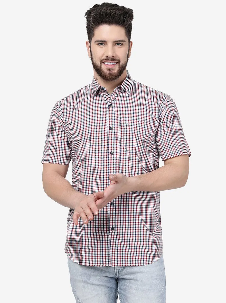 Garnet Red Checked Slim Fit Casual Shirt | JadeBlue