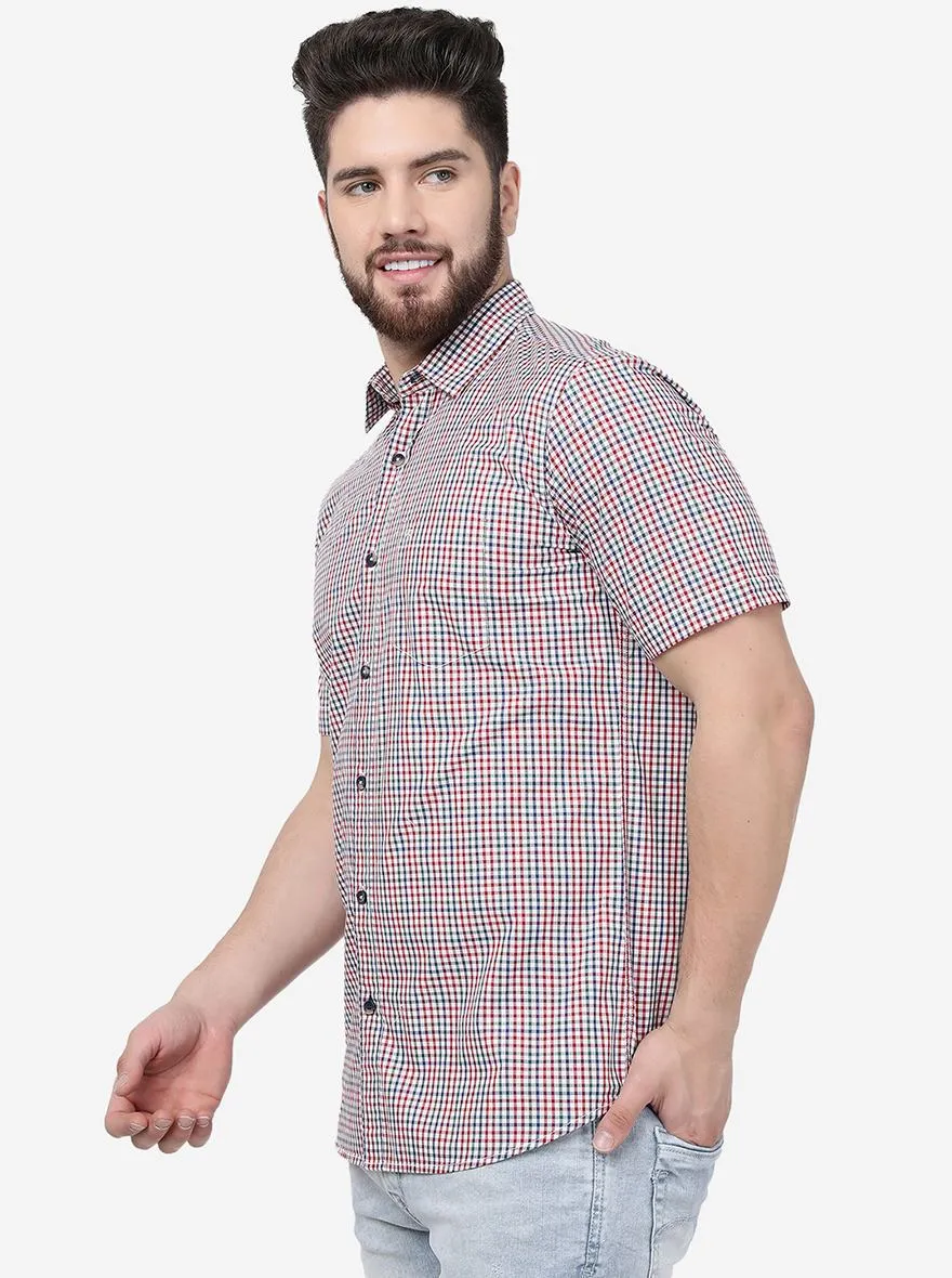 Garnet Red Checked Slim Fit Casual Shirt | JadeBlue