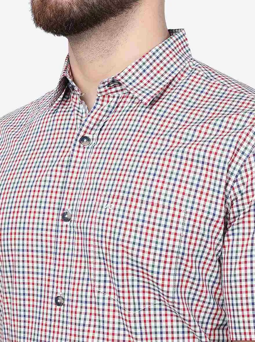 Garnet Red Checked Slim Fit Casual Shirt | JadeBlue