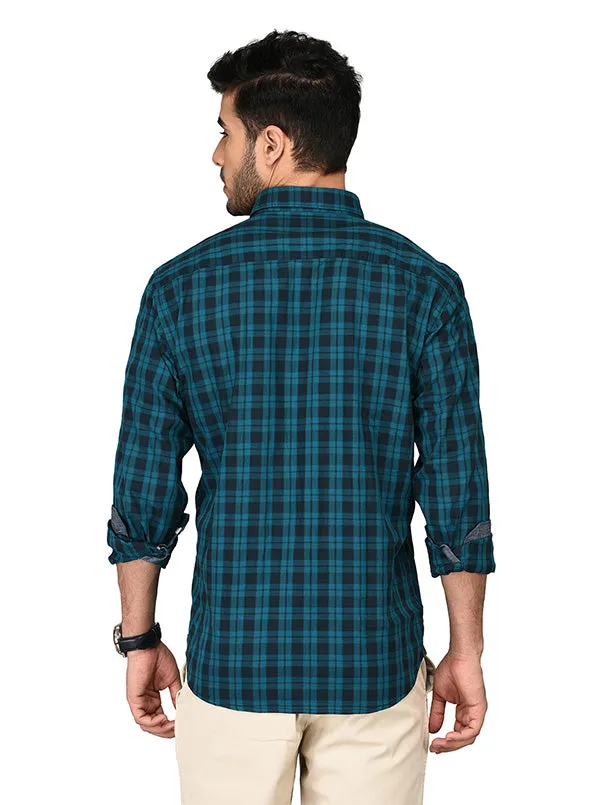 Greenfibre Blue Checked Regular Fit Casual Shirt