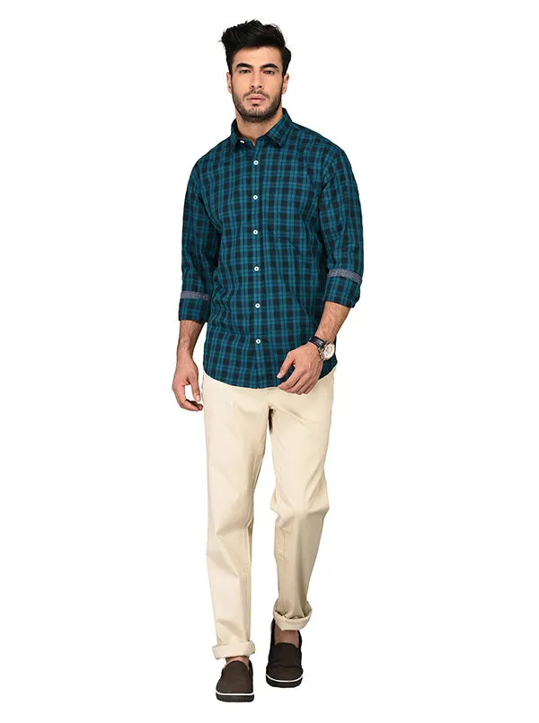 Greenfibre Blue Checked Regular Fit Casual Shirt