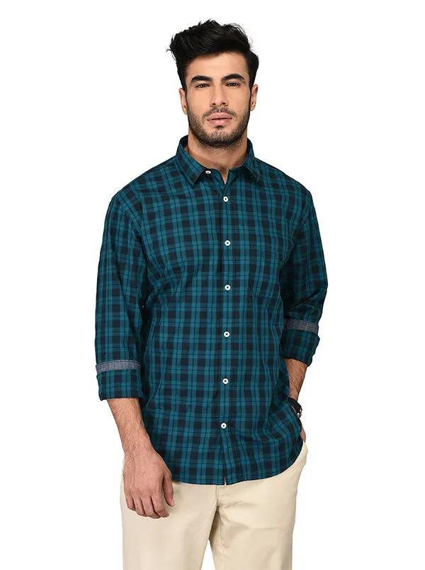 Greenfibre Blue Checked Regular Fit Casual Shirt