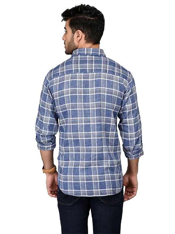 Greenfibre Blue Checked Slim Fit Casual Shirt