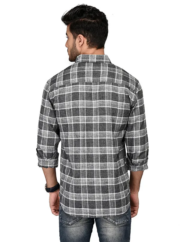 Greenfibre Grey Checked Slim Fit Casual Shirt