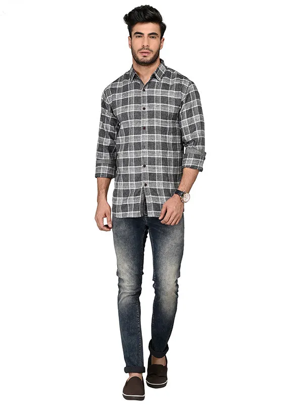 Greenfibre Grey Checked Slim Fit Casual Shirt