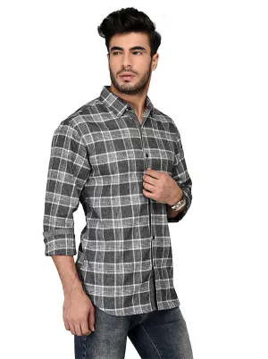 Greenfibre Grey Checked Slim Fit Casual Shirt