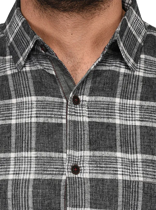 Greenfibre Grey Checked Slim Fit Casual Shirt