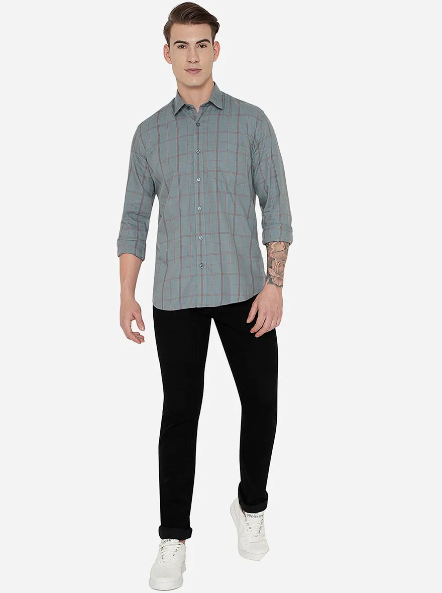 Grey Checked Slim Fit Casual Shirt | JadeBlue