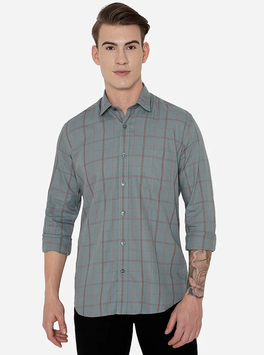 Grey Checked Slim Fit Casual Shirt | JadeBlue