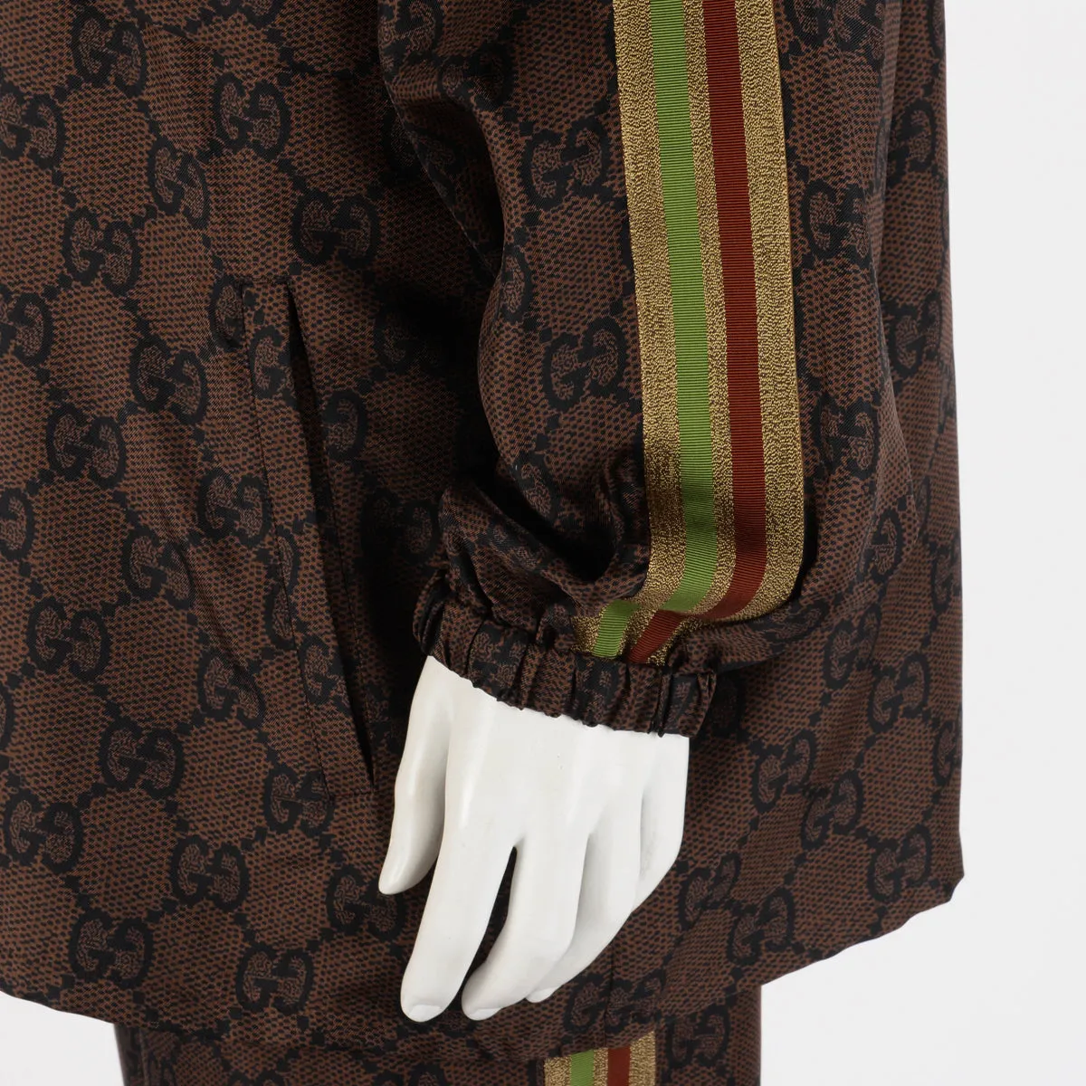 Gucci Brown Silk GG Supreme Zip Jacket L