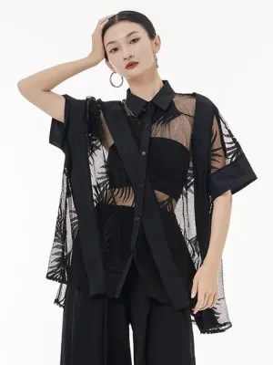 Hayato Sheer Leaf Blouse - Black