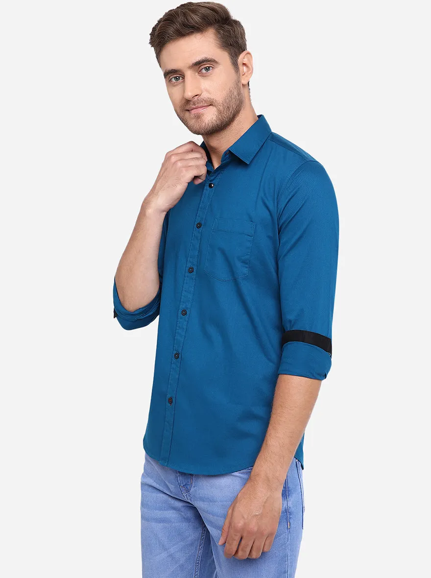 Ink Blue Solid Slim Fit Casual Shirt | JadeBlue