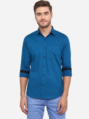 Ink Blue Solid Slim Fit Casual Shirt | JadeBlue