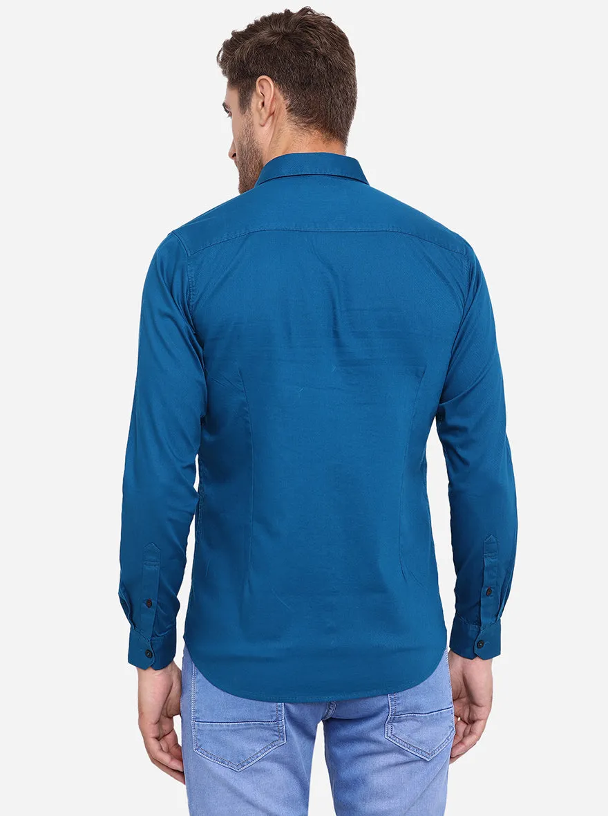 Ink Blue Solid Slim Fit Casual Shirt | JadeBlue