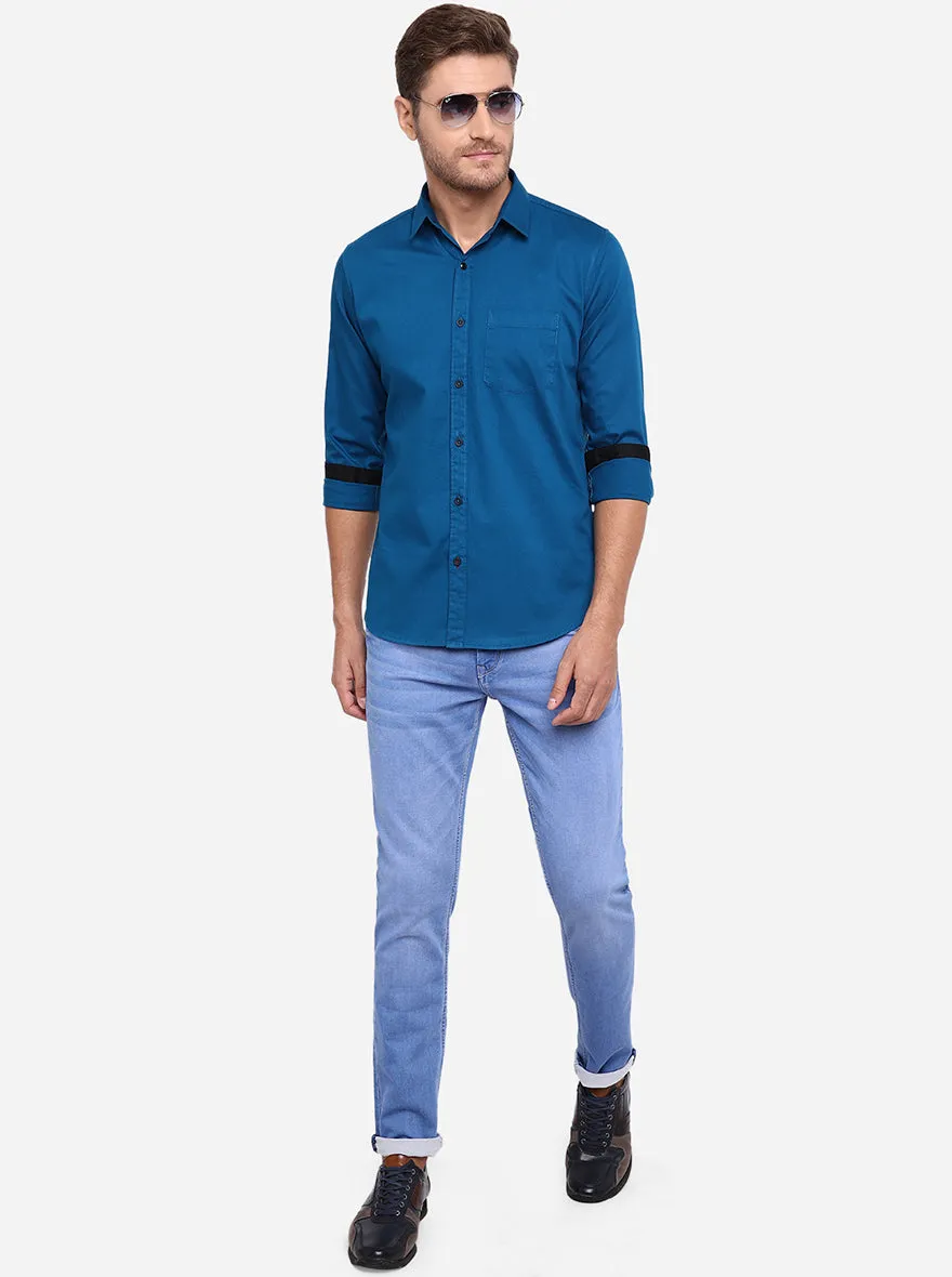 Ink Blue Solid Slim Fit Casual Shirt | JadeBlue