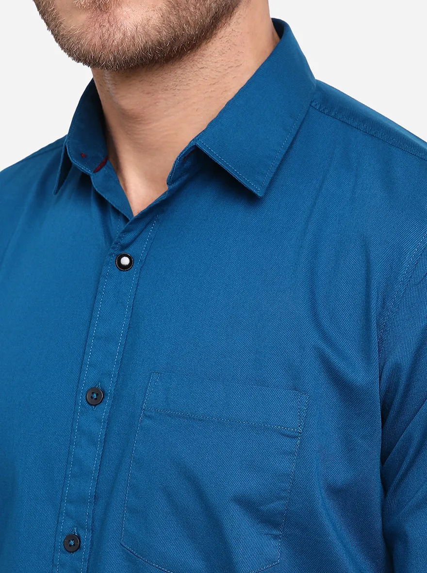 Ink Blue Solid Slim Fit Casual Shirt | JadeBlue