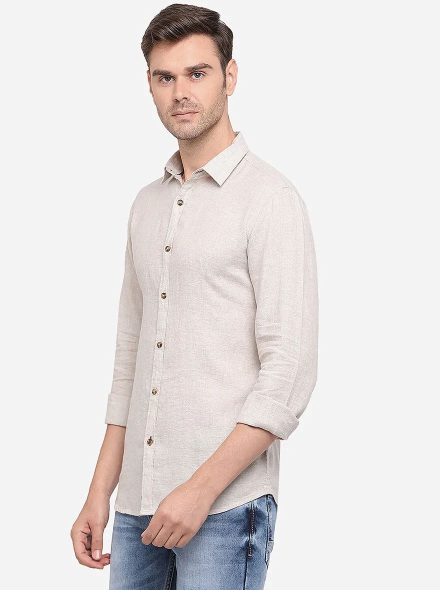 Ivory Solid Slim Fit Casual Shirt | JadeBlue