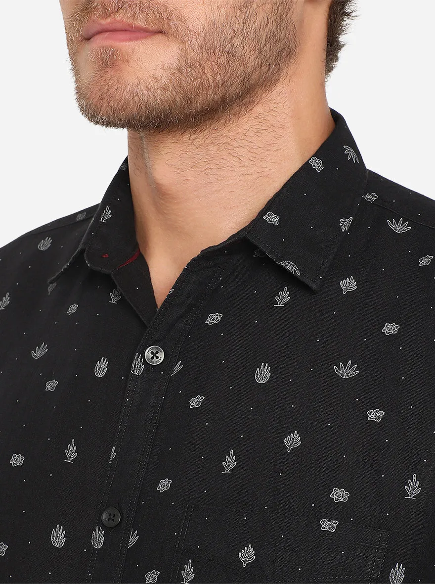 Jet Black Printed Slim Fit Semi Casual Shirt | JadeBlue