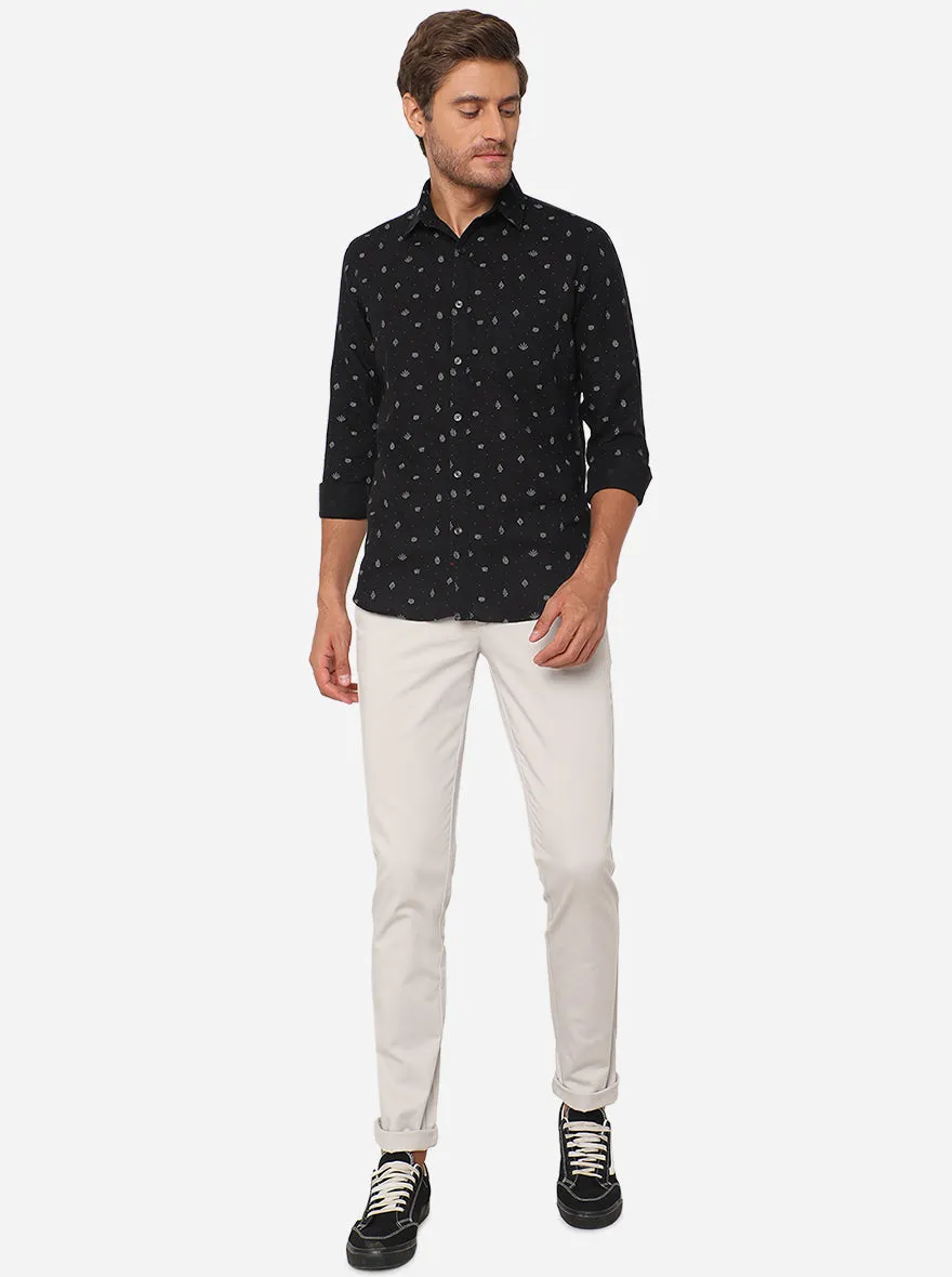 Jet Black Printed Slim Fit Semi Casual Shirt | JadeBlue