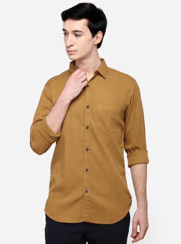 Khaki Slim Fit Solid Casual Shirt | JadeBlue