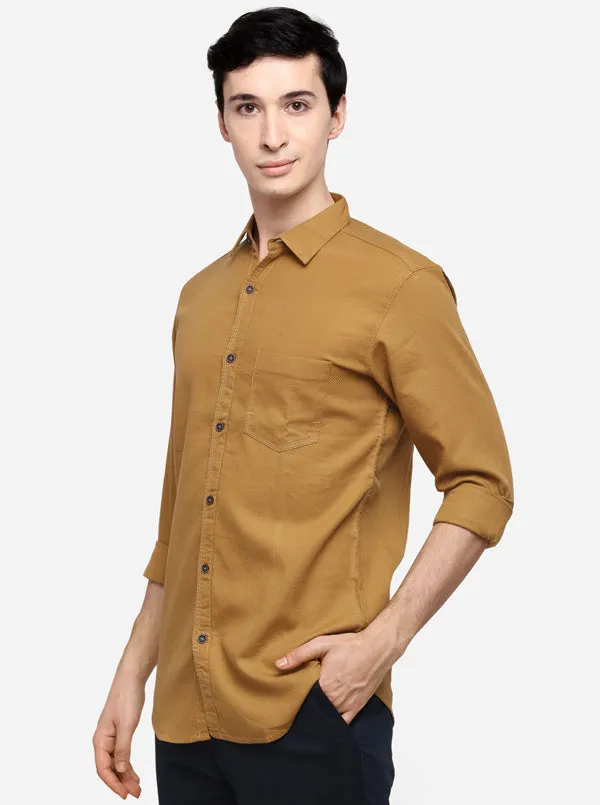 Khaki Slim Fit Solid Casual Shirt | JadeBlue