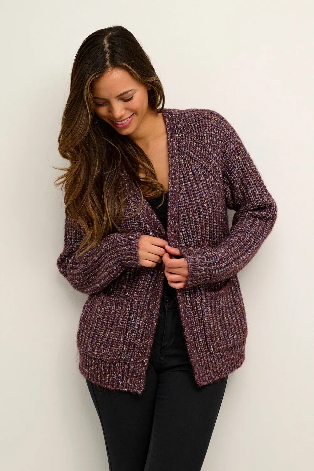 Knitted cardigan Kaffe Belura, burgundy