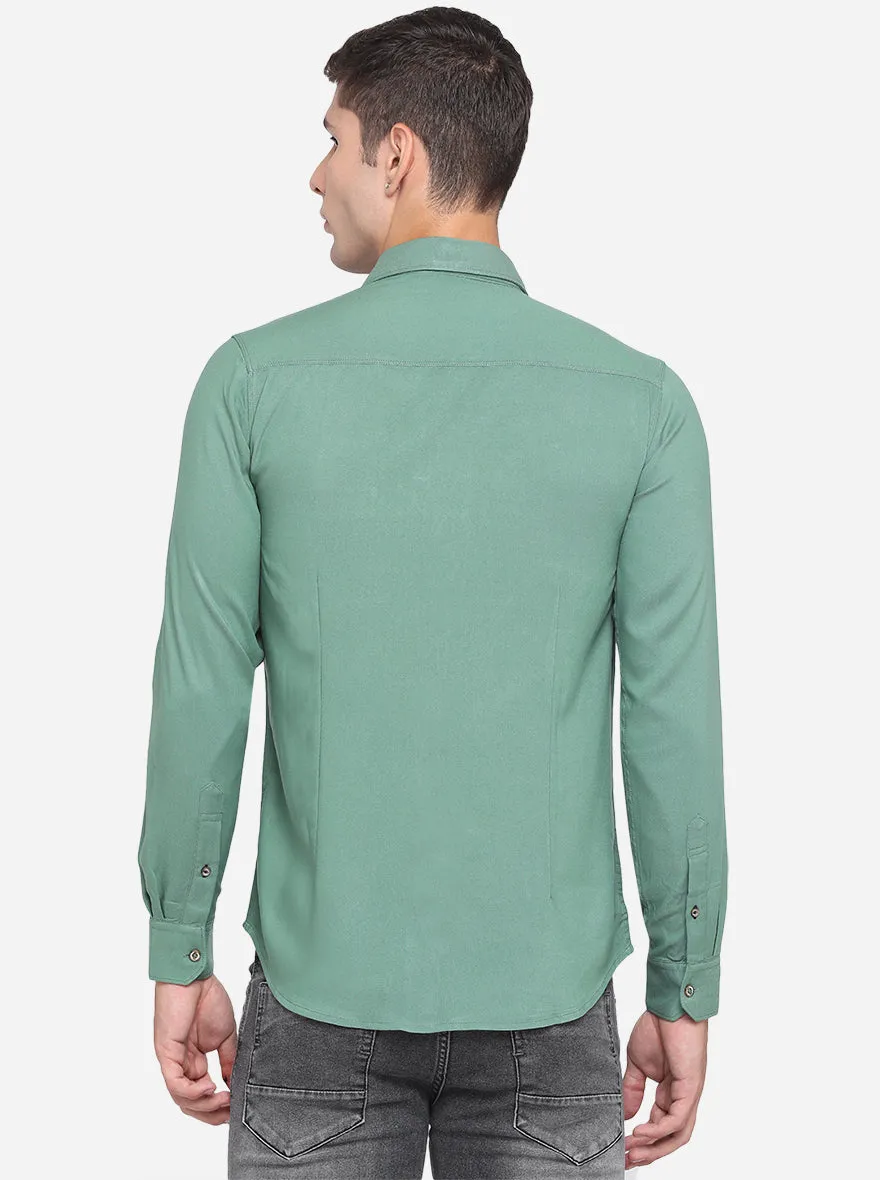 Lack Green Solid Slim Fit Semi Casual Shirt | JadeBlue