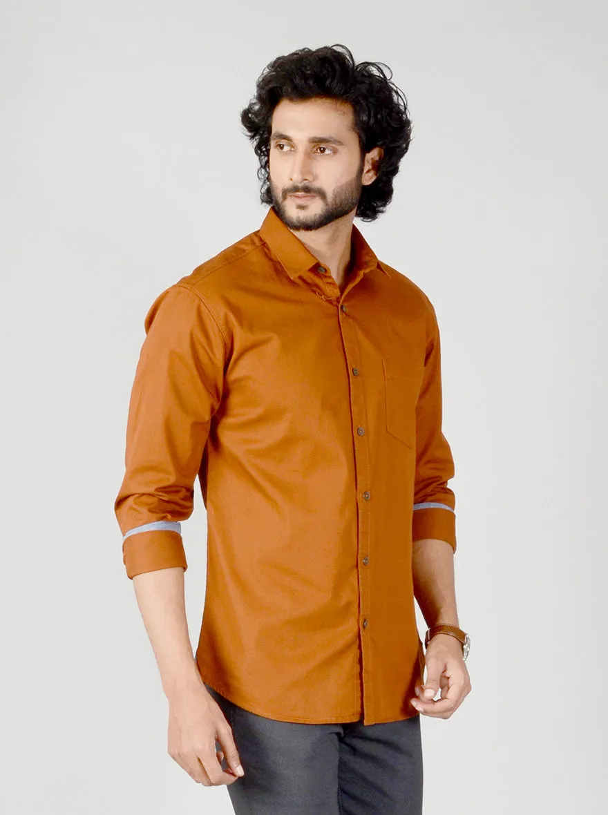 Leather Brown Solid Slim Fit Casual Shirt | Greenfibre