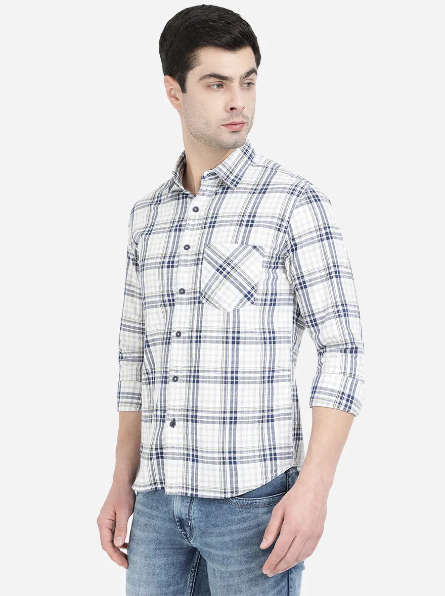 light Green & Navy Blue Checked Slim Fit Semi Casual Shirt | Greenfibre