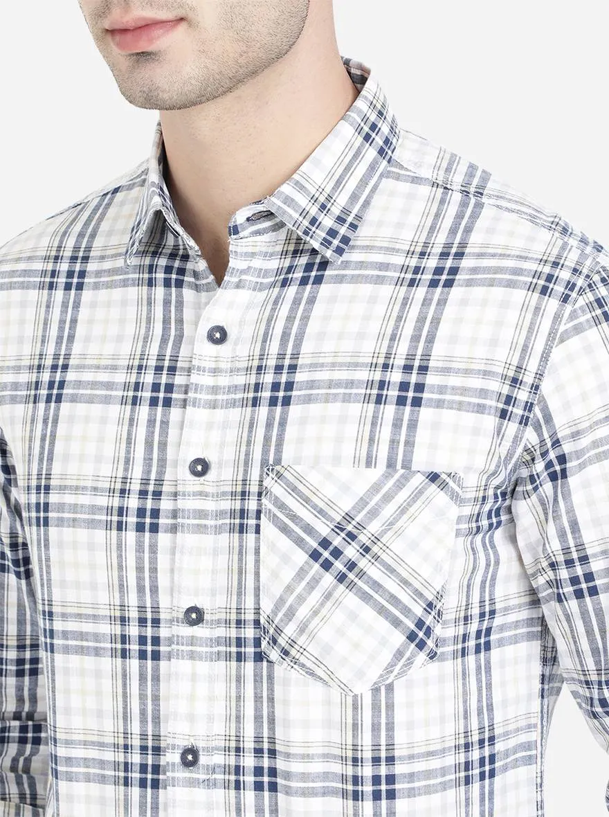 light Green & Navy Blue Checked Slim Fit Semi Casual Shirt | Greenfibre