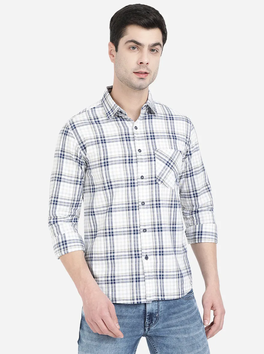 light Green & Navy Blue Checked Slim Fit Semi Casual Shirt | Greenfibre