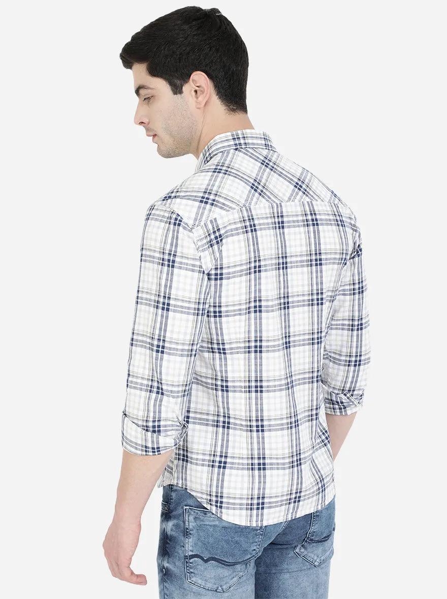 light Green & Navy Blue Checked Slim Fit Semi Casual Shirt | Greenfibre