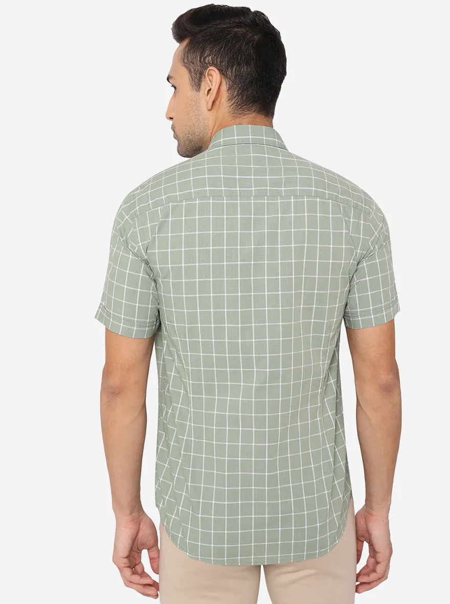 Light Green Checked Smart Fit Casual Shirt | Greenfibre