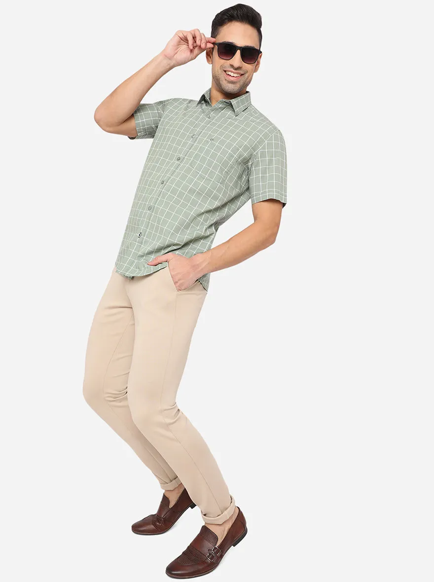 Light Green Checked Smart Fit Casual Shirt | Greenfibre