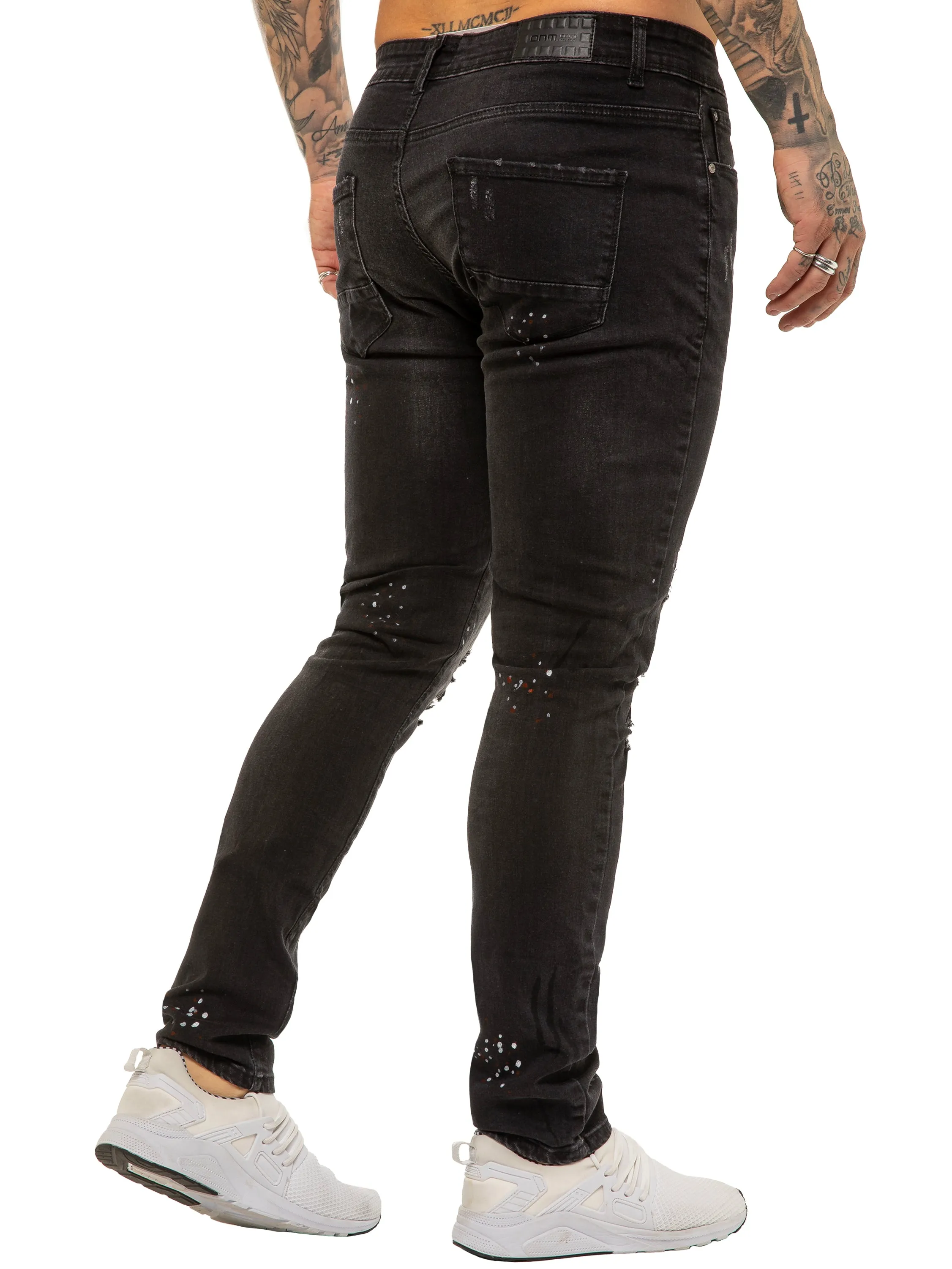 Mens Skinny Ripped Splash Jeans Stretch Denim | Enzo Designer Menswear